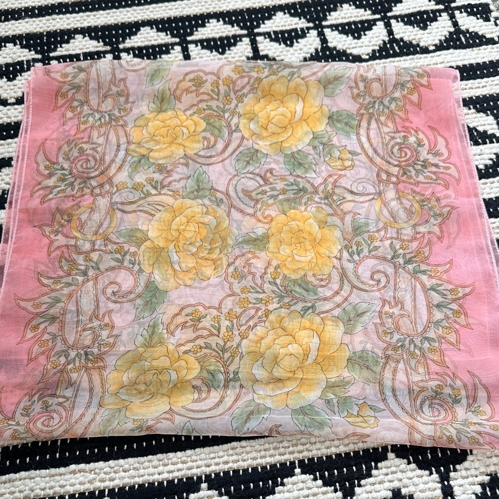 Vintage Floral Pink and Yellow Scarf
